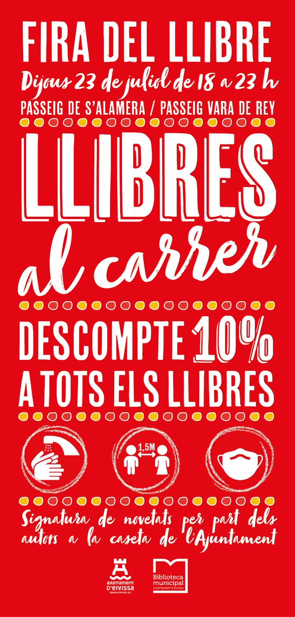 SaCulturalIbiza's tweet photo. ¡Ven a celebrar el DÍA del LIBRO con Sa Cultural! 📚

Os esperamos este jueves, 23 de JULIO en nuestra librería Sa Cultural en Carrer del Bisbe Abad y Lasierra, 11 (Ibiza). Os haremos un -10% de DESCUENTO en vuestra compra de libros. https://t.co/hK62NxWnti