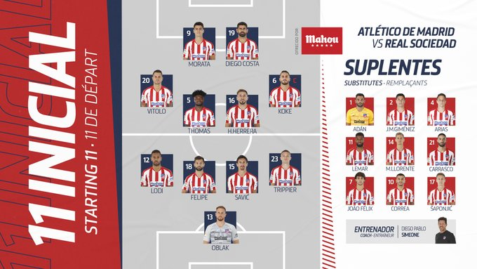 DIRECT !

La composition de l'Atlético de Madrid pour affronter la Real Sociedad !