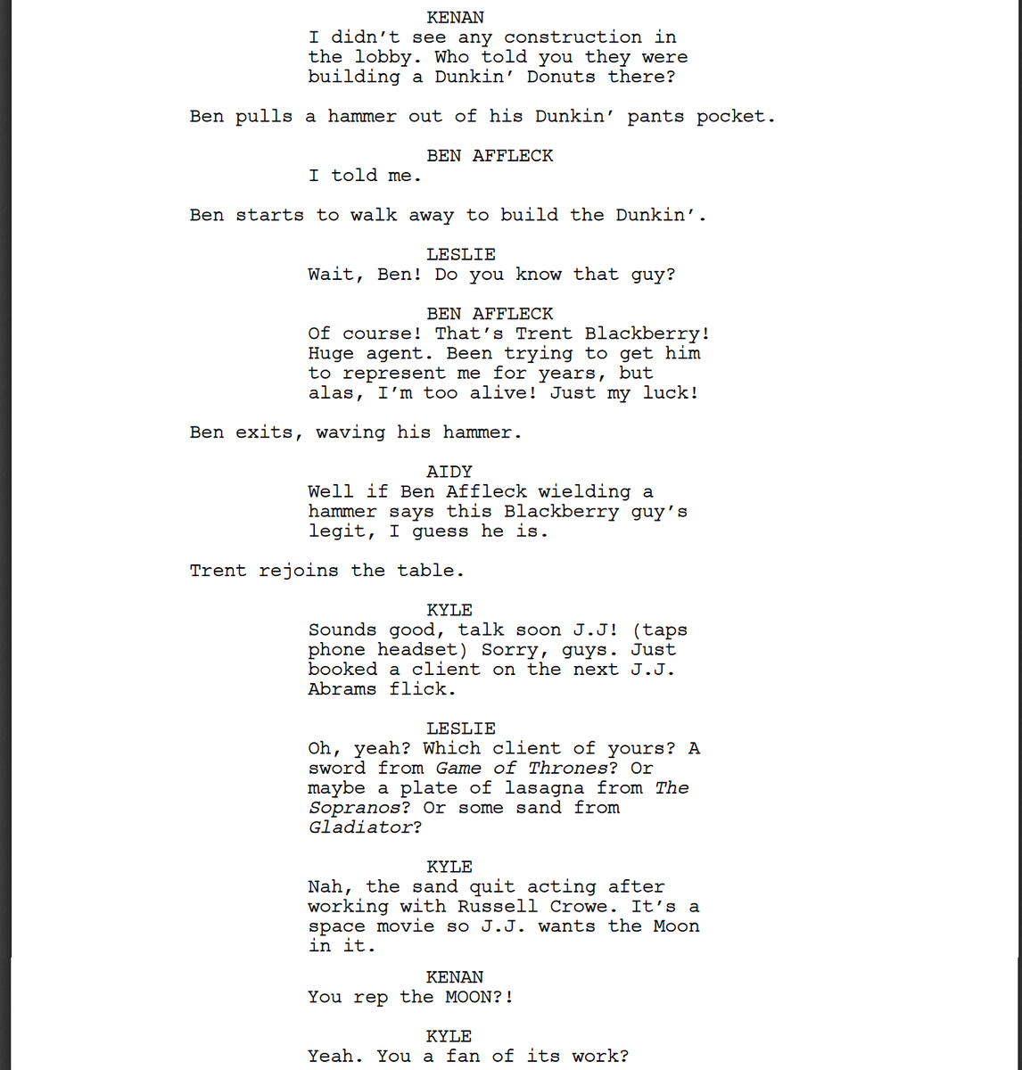 KeatonPatti's tweet photo. Here's one of my favorite SNL sketches I've written that never made it to air because the show was running long that night and because I've never worked on the show. 1/2 https://t.co/PHmdqS3cHY