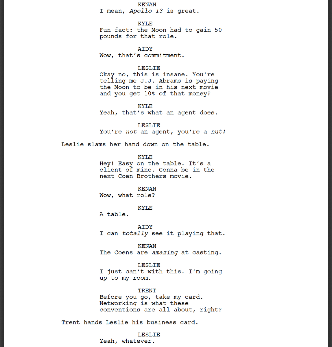 KeatonPatti's tweet photo. Here's one of my favorite SNL sketches I've written that never made it to air because the show was running long that night and because I've never worked on the show. 1/2 https://t.co/PHmdqS3cHY