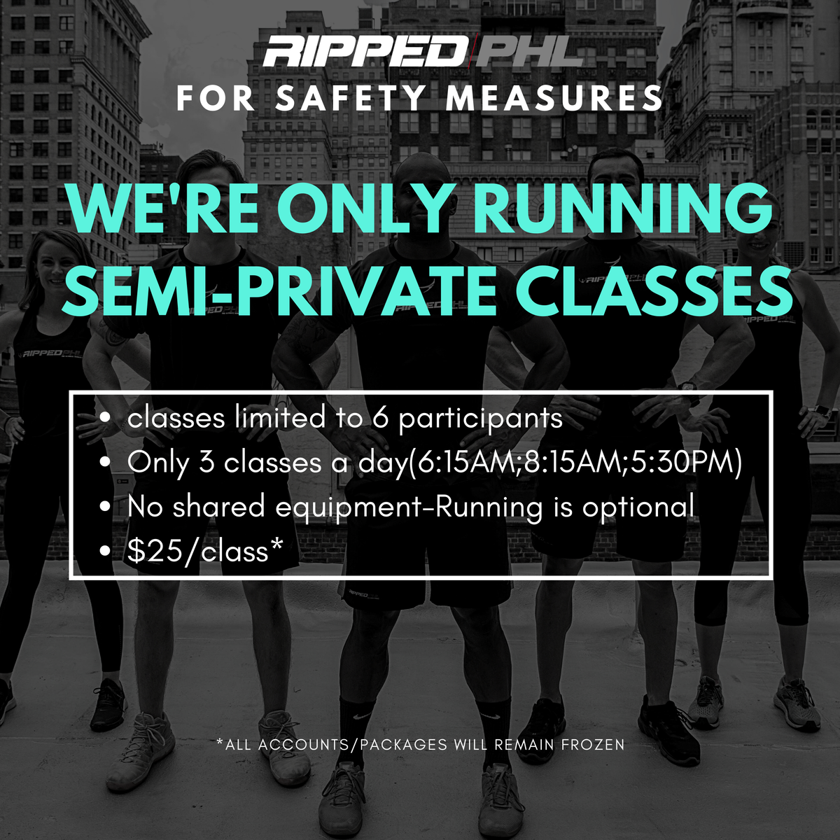 RippedPHL's tweet photo. Welcome back to Ripped with semi-private classes!!  🙌
We know how much you miss us!  But, we don't feel it's safe to fully reopen just yet.  Instead, we've taken extreme measures to get you back!  Check your emails or IG post for more information on our newest class offering!! https://t.co/OHbn352YrH