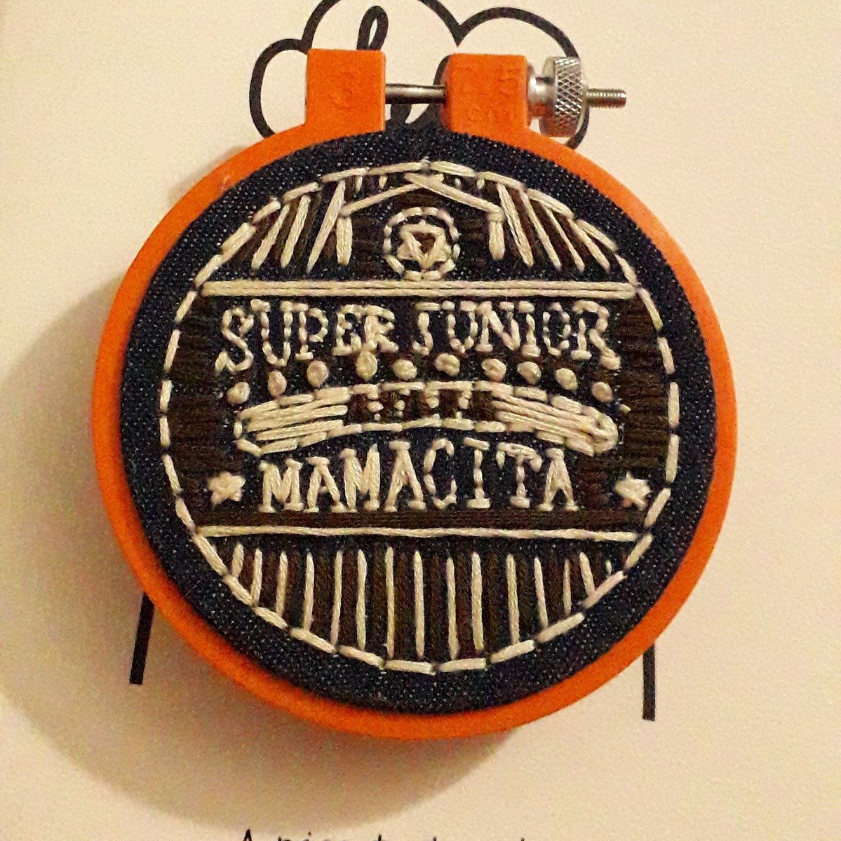 mamacita.(yes i have too much free time) the colors aren't the same but  this might be my favorite so far  embroidering "mamacita" was so awkward tho skdkskds