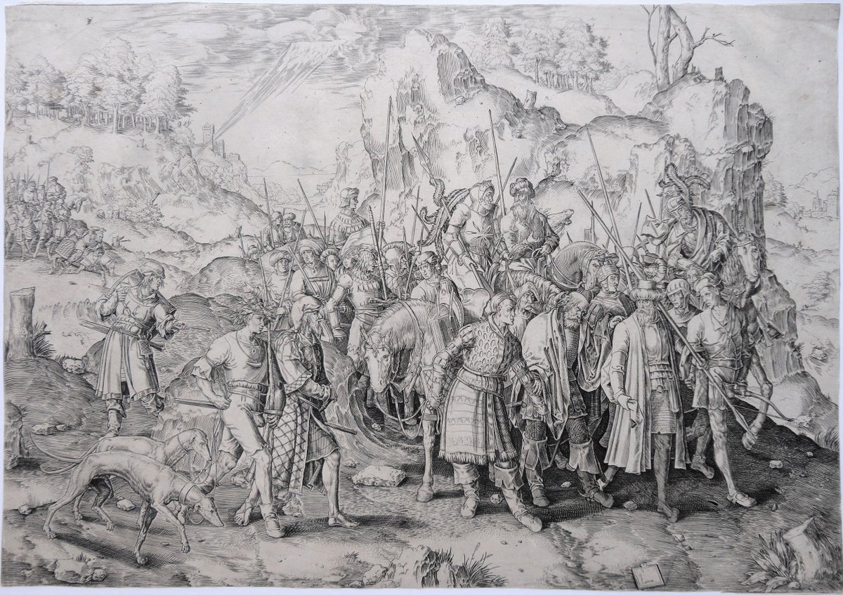 Un grabado 'escurridizo' de #LucasvanLeyden: 'La conversión de san Pablo' (1509). Ejemplares como este se catalogaban como copia anónima, pero (según el Museo Británico) son estampaciones de la matriz original de Van Leyden, si bien muy retallada.