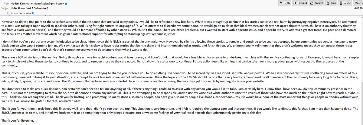 I could go on about how I think Simon is a reasonable fellow, but I went over that in the email.It's long, but I'm including screenshots of it here: