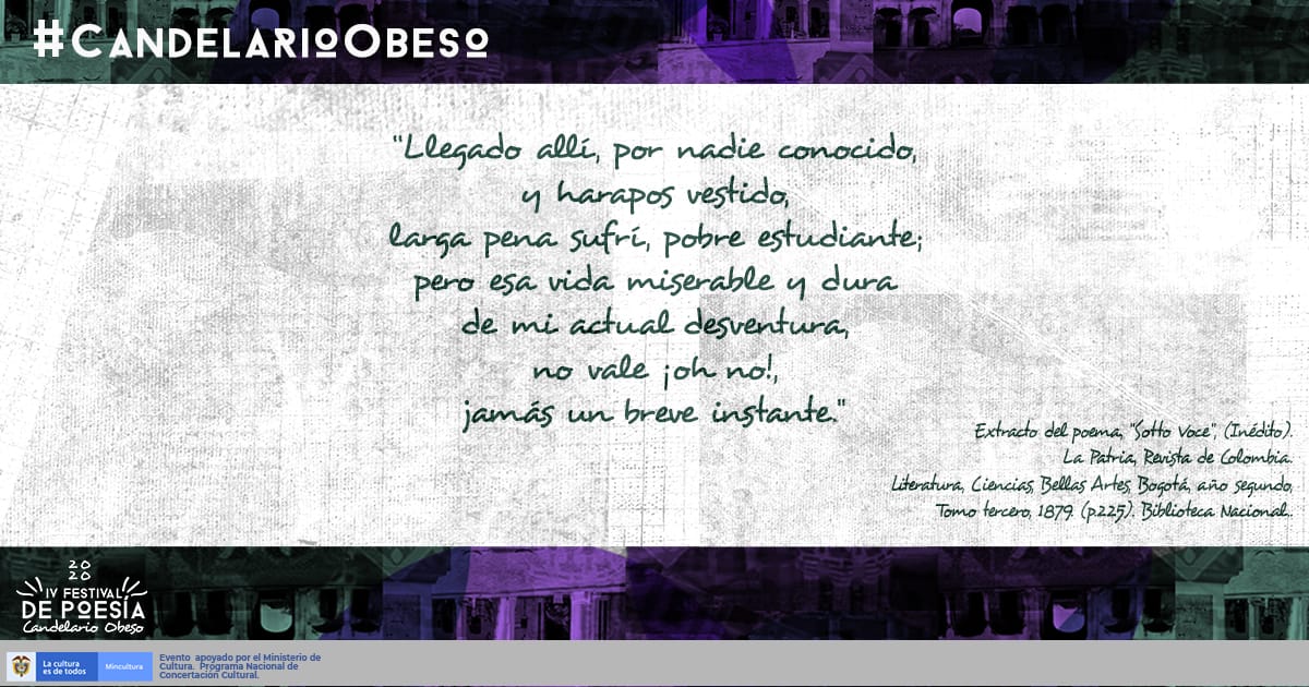 FestiPoesia's tweet photo. # CandelarioObeso En Bogotá, Obeso vivió una vida caracterizada por las angustias económicas y por constantes arrebatos de hedonismo. Uno de los versos del poema Sotto Voce muestra las dificultades económicas que padecen:

#FestivalDePoesíaCandelarioObeso #FestivalObeso https://t.co/Juj9XFDEiK