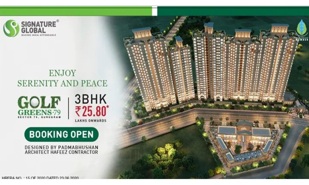 Signature GOLF GREEN'S

3BHK @ 25.80 Lac in GURGAON
1BHK @ 14.46 Lac

Huda Affordable! By Signature Global
GOLF-GREENS SECT-79
HRERANo.15OF2020

To Apply Call 9999-47-5588