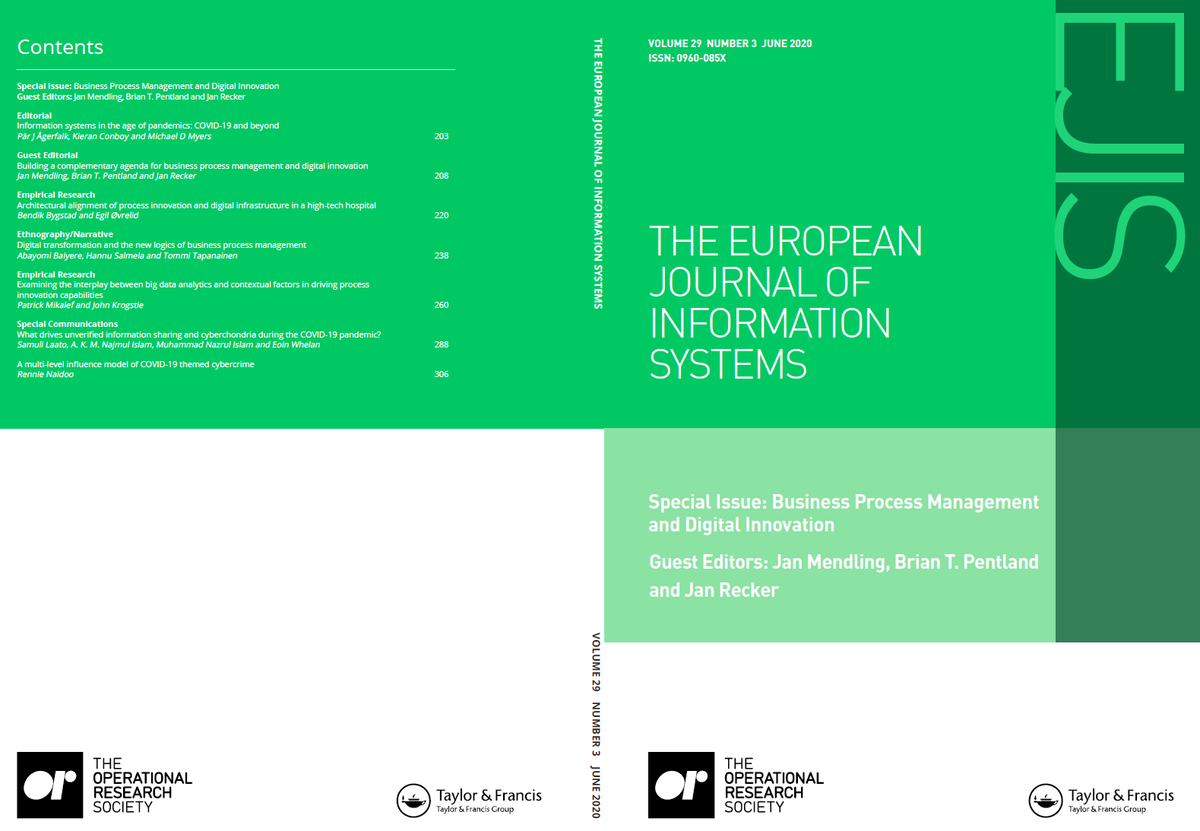 janmendling's tweet photo. Currently free for download and reading: our #EJIS special issue on "BPM and Digital Innovation" vol 29 no 3 incl our article on "Building a complementary agenda for business process management and digital innovation" with @janrecker @doctor_decade at https://t.co/qPRDI4WErR https://t.co/4o2iTKf8qt