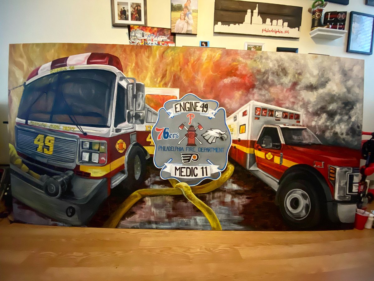 MonetsMix's tweet photo. Welp, officially done painting this beauty. Soon, it’ll be the dinner table for my #firefighter @Babaloo2U @ #engine49 I can’t show all the #firstresponders enough #gratitude &amp; #love during #COVIDー19 #pandemia #pandemiclife #coronavirus #Philadelphia #arteza #ArtistOnTwitter https://t.co/lGSbCcSrNe