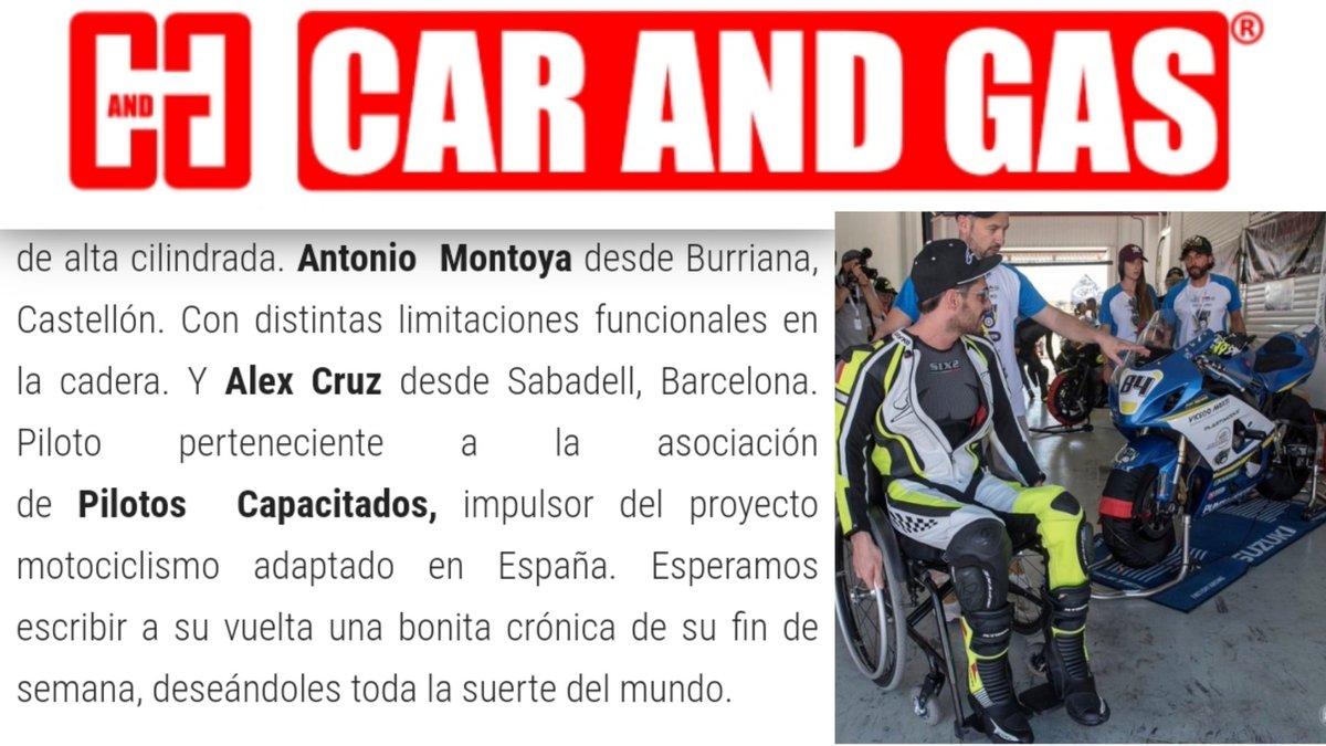 pilotoscapacit's tweet photo. En septiembre volvemos a tener la #HandyESBK en @CircuitValencia #PilotosCapacitados
Pero ahora #AntonioMontoya y #AlexCruz se dirigen a Italia para competir en la #IBHR organizada por @ddonlus y @handifreerider
Artículo @CARandGAS
https://t.co/Gq3tbocPJs https://t.co/n2rnGfXNVR