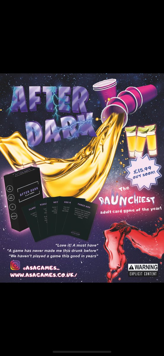 ASAGAMES_'s tweet photo. The raunchiest adult card game of the year, COMING SOON!!!! ππ Stay tuned.
#ASAGames #AfterDark https://t.co/X3Y6IRVSi5