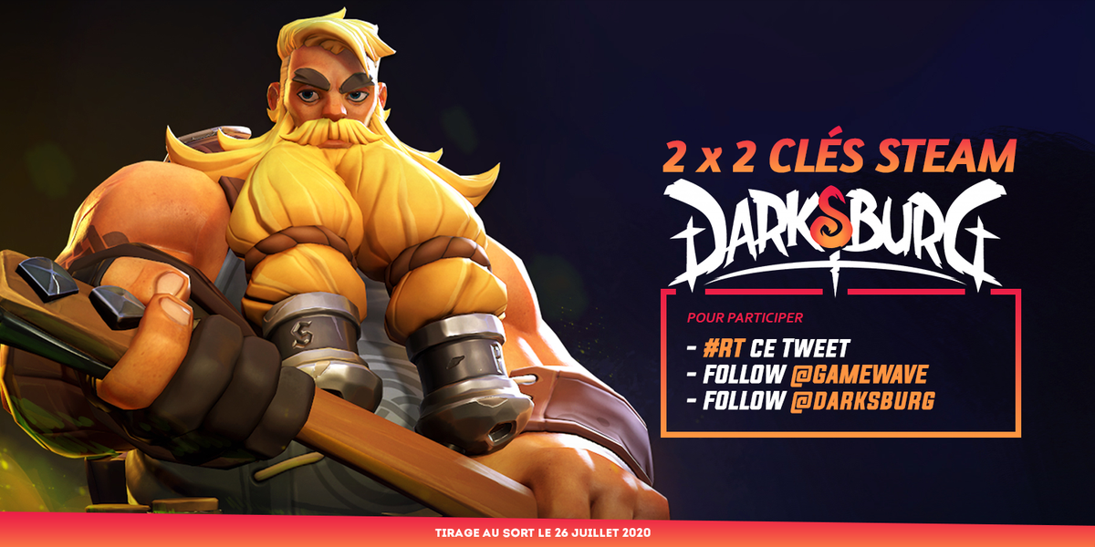 GAMEWAVE's tweet photo. 🎁 #CONCOURS 

Parce que c'est toujours mieux avec des amis, on vous fait gagner 2 x 2 clés de #Darksburg, le dernier titre de @shirogames (Evoland, Northgard) ! 

Pour participer : 
- #RT ce tweet 
- Follow @GAMEWAVE
- Follow @Darksburg

🗓️ TAS 26/07  

Bonne chance à tous 😎 https://t.co/XqNFDYBj5h