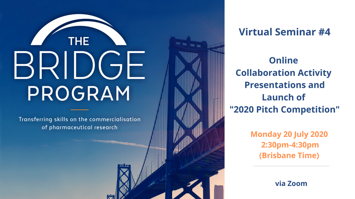 program_bridge's tweet photo. Don't forget about today's event with #2020BridgeProgram!
Listen to our participants presentations on #pharma #COVID19 Response and hear feedback from our amazing judging panel!
Register here:
https://t.co/PsnEBAg7Fu
And join us via Zoom https://t.co/GJ4n0ZK1Lp https://t.co/CnQ7C5W5MT