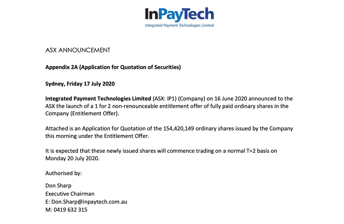Bong_PreahChan's tweet photo. $IP1 watching π
1 for 2 non-renounceable entitlement offer about hit the market. DD and legal documentation on the #BizIntegration acquisition due EOM and to initiate a proof of concept #payments #ClickVu #ASX #superannuation https://t.co/b56jbwaZRi