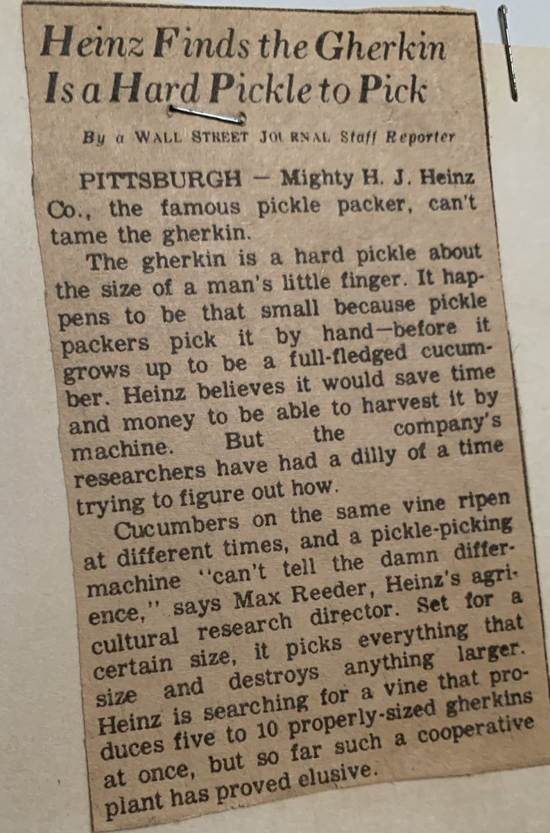 KatesFaves's tweet photo. My grandpa Max was a horticulturist @KraftHeinzCo 🍅 for 30+ years. I came across this @WSJ news clipping 🗞 in my childhood scrapbook today - talk about an authentic sound bite. 🗣 (I think this settles it, we need a pickle vs cucumber 🥒 emoji @Apple!) 🤞 https://t.co/rfWOvn0U7J