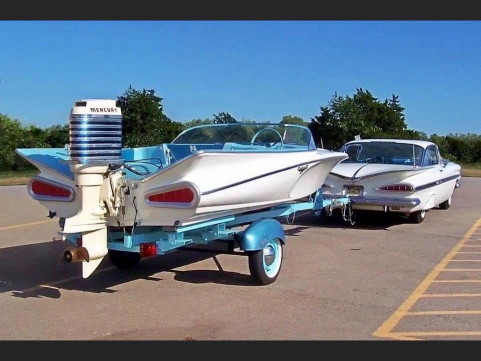The boat and the car a perfect match...only the boats motor seems out of place 😂😂