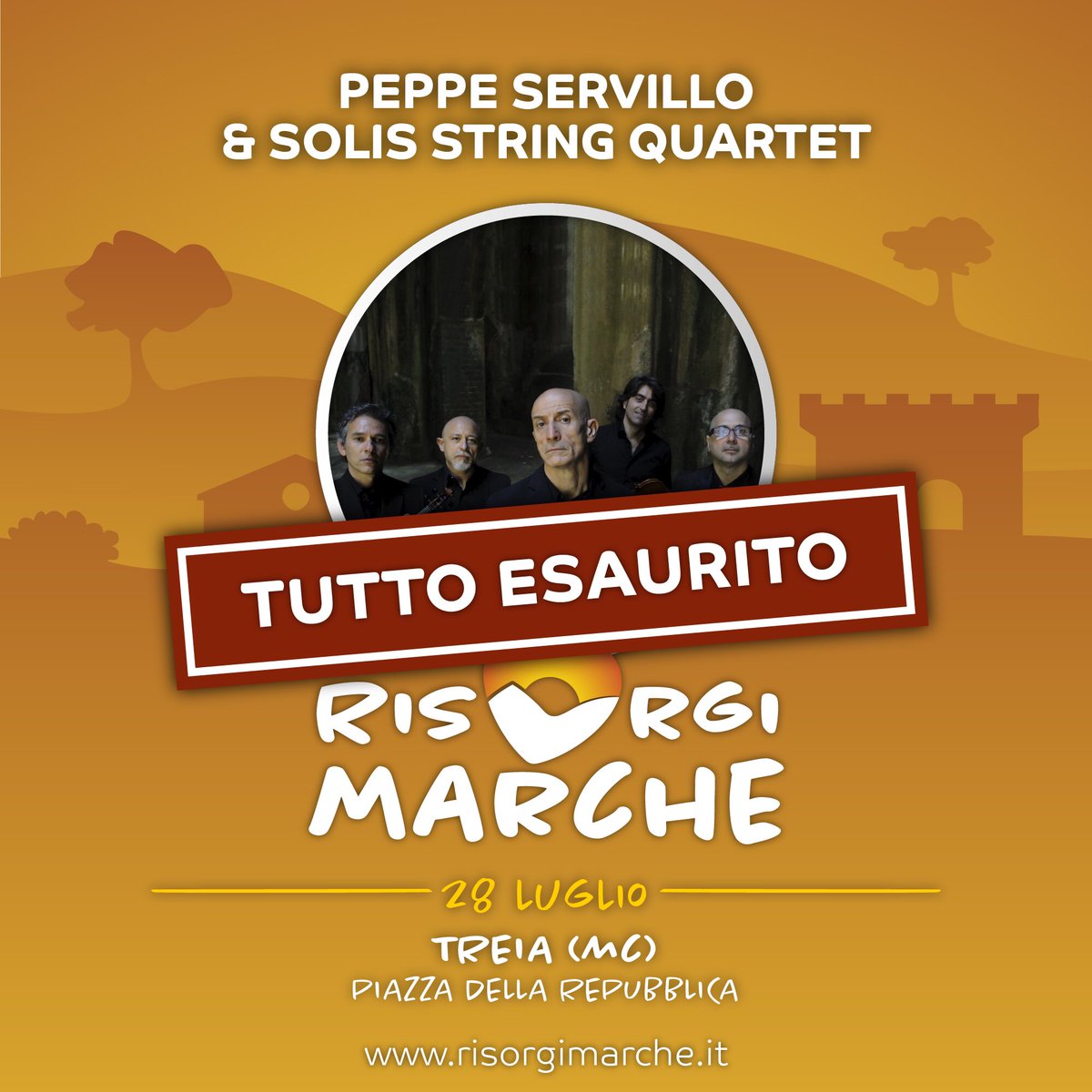 risorgimarche's tweet photo. Anche per #PeppeServillo & #SolisStringQuartet siamo al TUTTO ESAURITO.
Non dimenticate, però, che gli appuntamenti di #RisorgiMarche vivranno live e in digitale: nei giorni successivi ai singoli eventi, pubblicheremo la registrazione dei concerti su YouTube e su Facebook. https://t.co/dg0PK9ou0C
