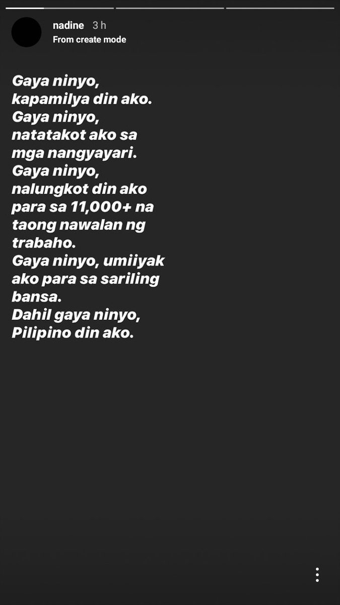 One with us in this fight. Making an appeal against divisiveness amidst their network's franchise denial. Stressing our need for unity now.nadine igs (July 19, 2020)