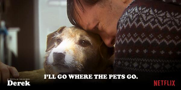 rickygervais's tweet photo. Thanks for making #AfterLife the most watched British Comedy in the world again, and thanks to the millions who just discovered #Derek because of it. The beauty of Netflix. 
Dog Bless you. https://t.co/o6khNaPnso