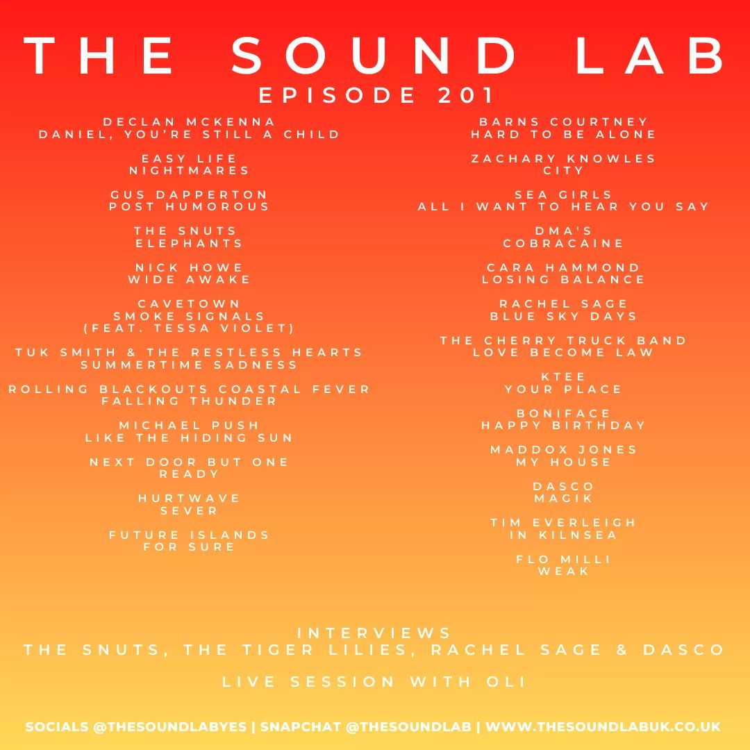 TheSoundLabYES's tweet photo. We have a brand new radio show now available at https://t.co/tUfBaWN8FQ

On this weeks show we have interviews from @TheSnuts, @TheTigerLillies, @rachaelsage &amp; @dascoofficial and a live session from @OliMasek!

Share the love!

#NewMusic #Podcast #NewMusicPodcast https://t.co/5Gs6tYfv6q