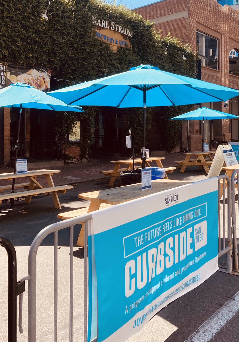 seanwarner_'s tweet photo. You’re table is ready! #CurbsideSD #ColumbiaDistrict #DTSD Outdoor dining in the street #flexiblestreets #WearAMask https://t.co/S7355P4b4A