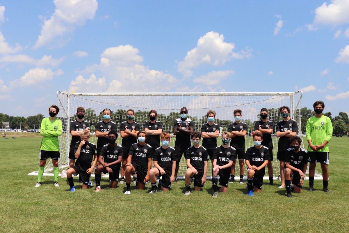 FCDELCO2's tweet photo. Congrats to the #fcdelco05boys Conshy Black team and #coachangelo who won the @PAClassics Mid Atlantic Cup π this weekend! These boys also battled high temps π₯΅! Here they are looking dapper in their face masks! Congrats, boys! #wearethefuture https://t.co/CRifPi9uQI