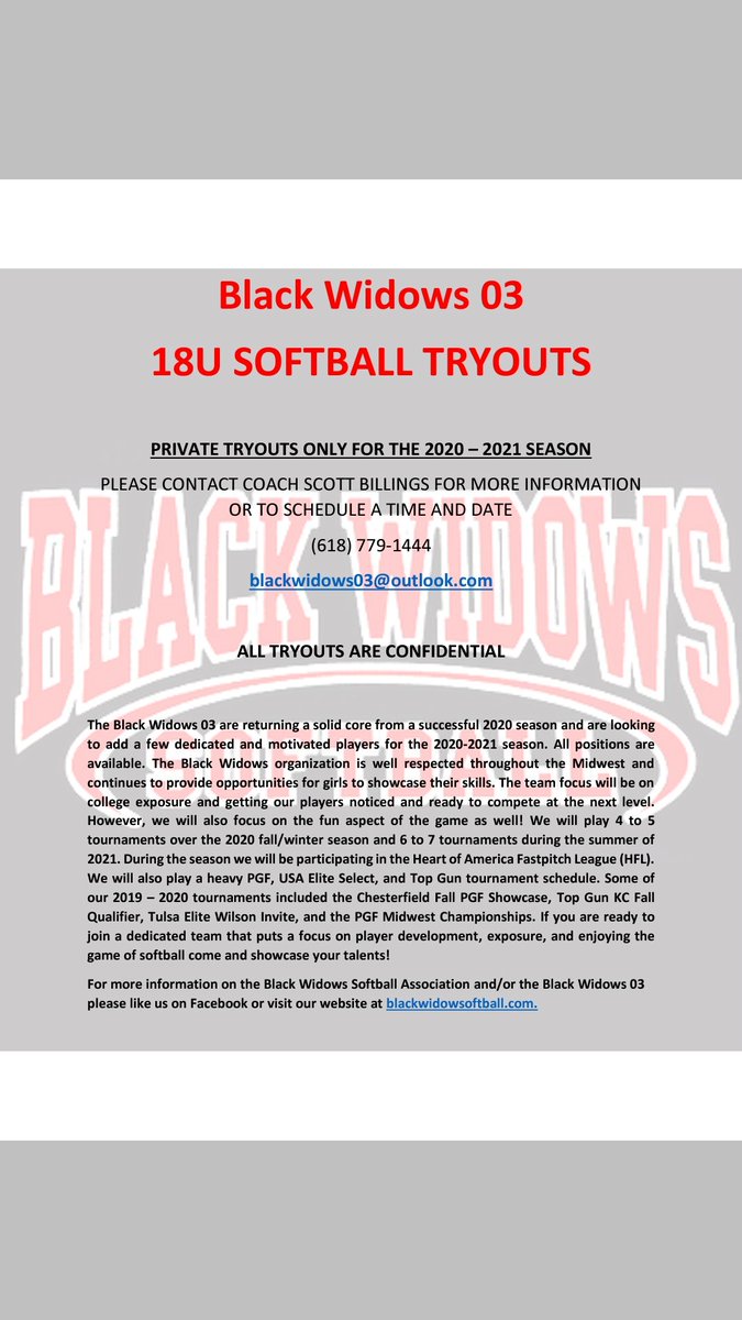 03Widows's tweet photo. Tryout information for the 2020-2021 season. Please contact Coach Billings for additional information or to schedule a time. https://t.co/yVx24T3LRU