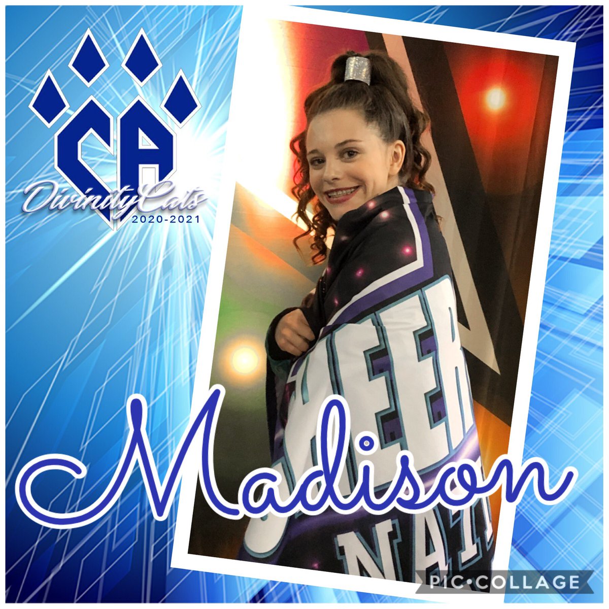 CA_DivinityCats's tweet photo. Meet Madison! She has been cheering for 3 years. This is her 2nd year at CA. She is over the moon excited to be a DivinityCat!! ππ€π #Lucky7th #DivinityCats #cheerathleticscharlotte https://t.co/AqUgwH0KKP