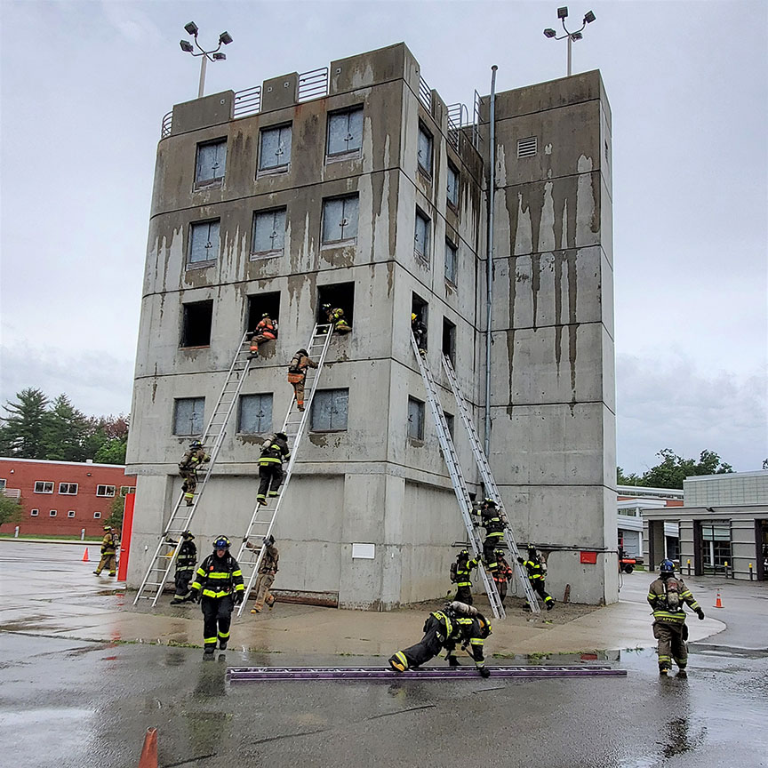 MassDFS's tweet photo. Last week, #recruits from #Class283 was working on “ladder climbing drill." Recruits climb up and down several ladders placed to windows in the training tower. Ladder climbing drills are a good way to develop and reinforce climbing proficiency at various heights. https://t.co/af86q5BRZK