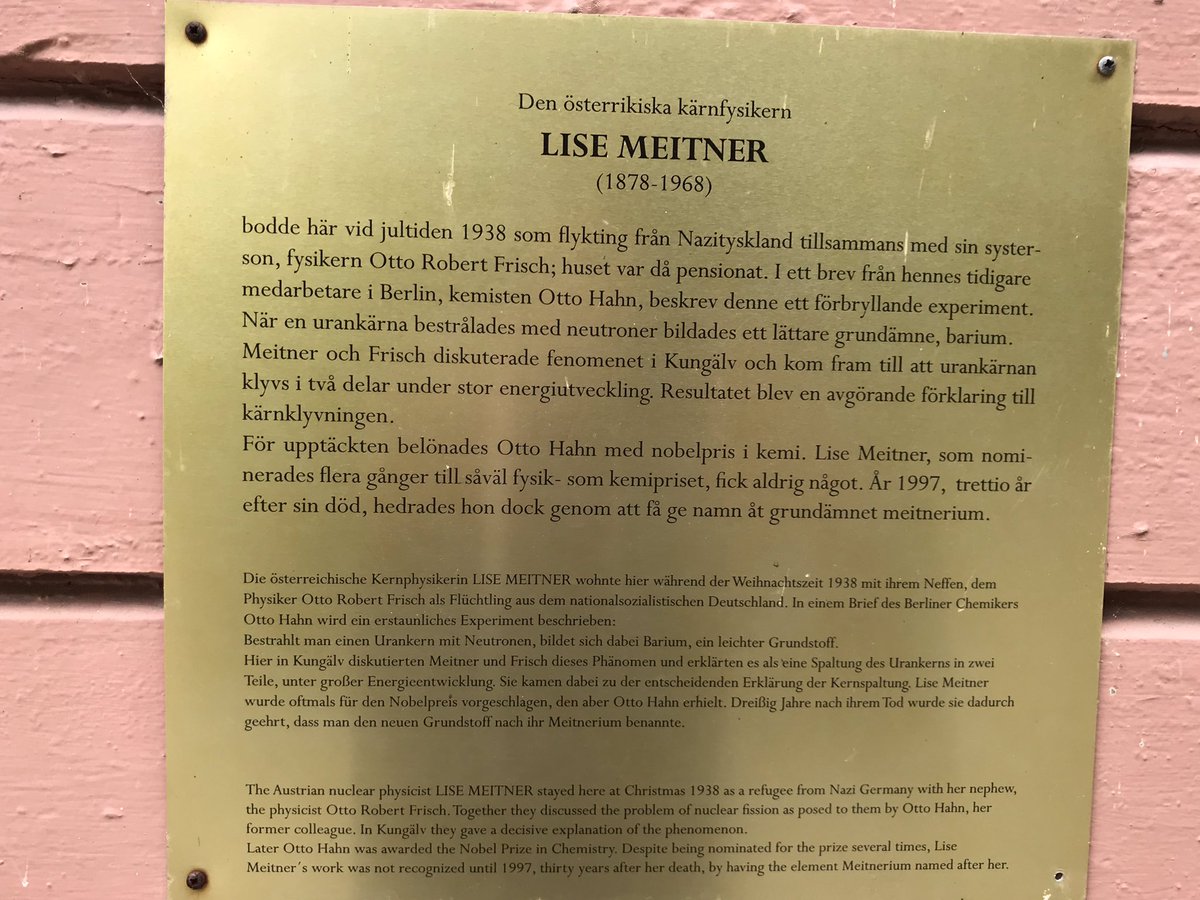 The nuclear age started here ! #realtimechem #kungälv #lisemeitner