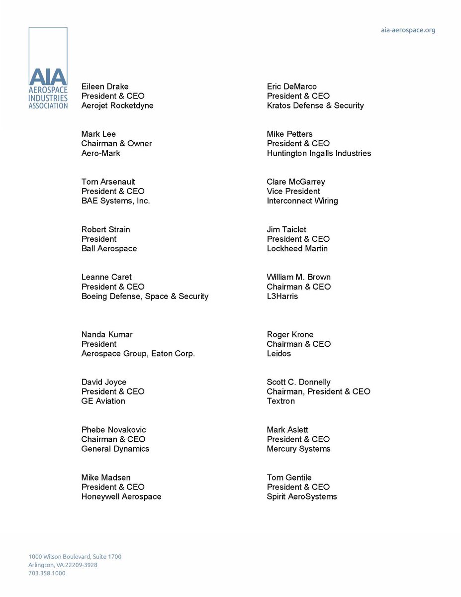 Military contractors--led by trade group whose members include Boeing and Lockheed Martin and smaller firms--pushing Congress to set aside money to reimburse them for Covid-related costs. (Letter to long to include with all signers)