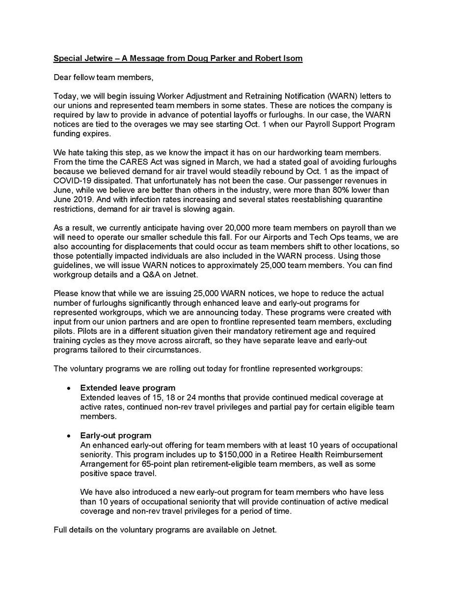 American Airlines has told as many as 25,000 employees they will get laid off/furloughed UNLESS they can help convince CONGRESS to extend airline industry bailout. Urged employees to join lobbying effort. Talk about an incentive to get politically active