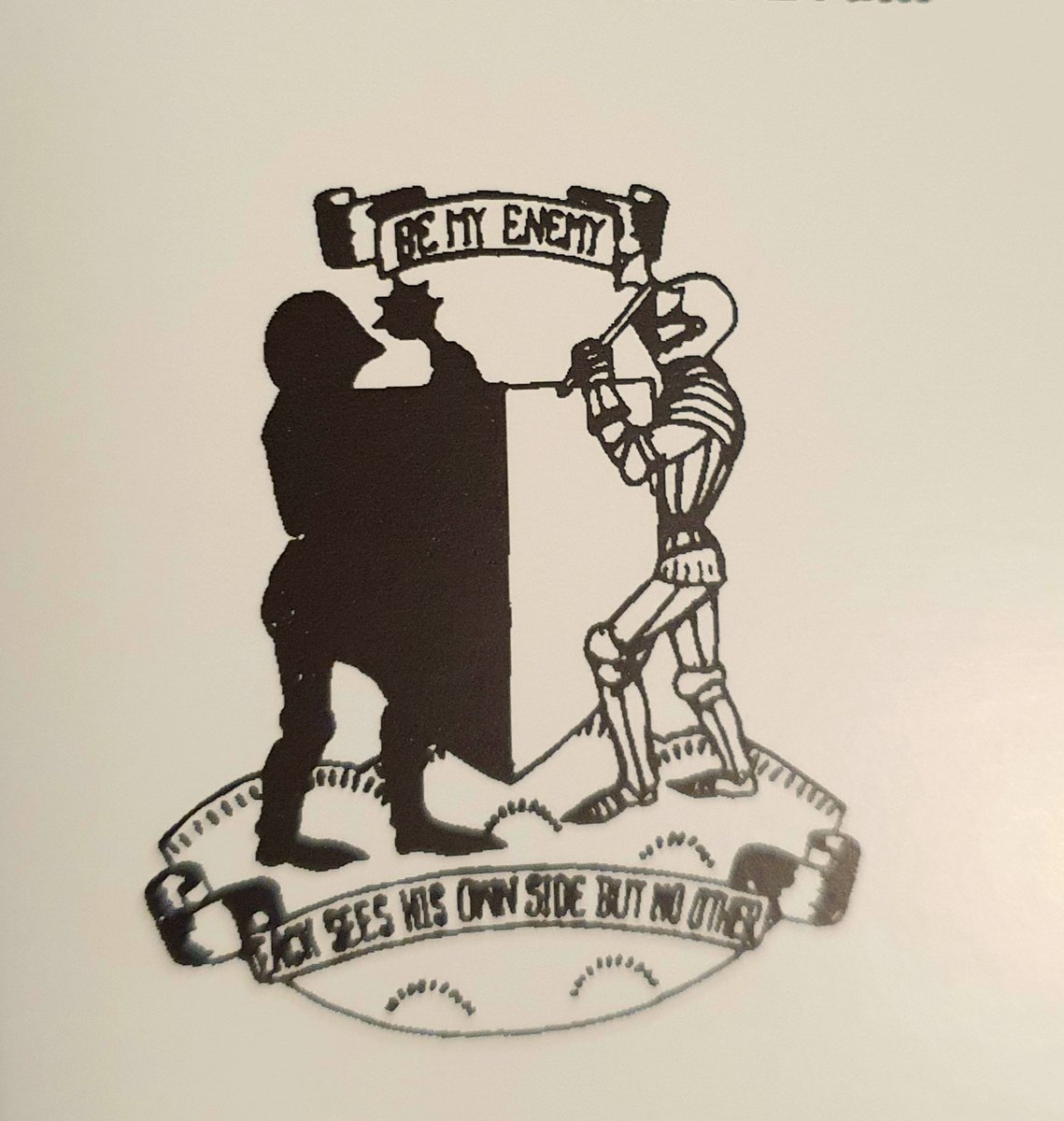 MickPuck's tweet photo. My sketch of the #BeMyEnemy logo, and the finished article, drawn by Karl Wallinger's flatmate Hillary #TimsTwitterListeningParty https://t.co/rgVgCH0ZNM
