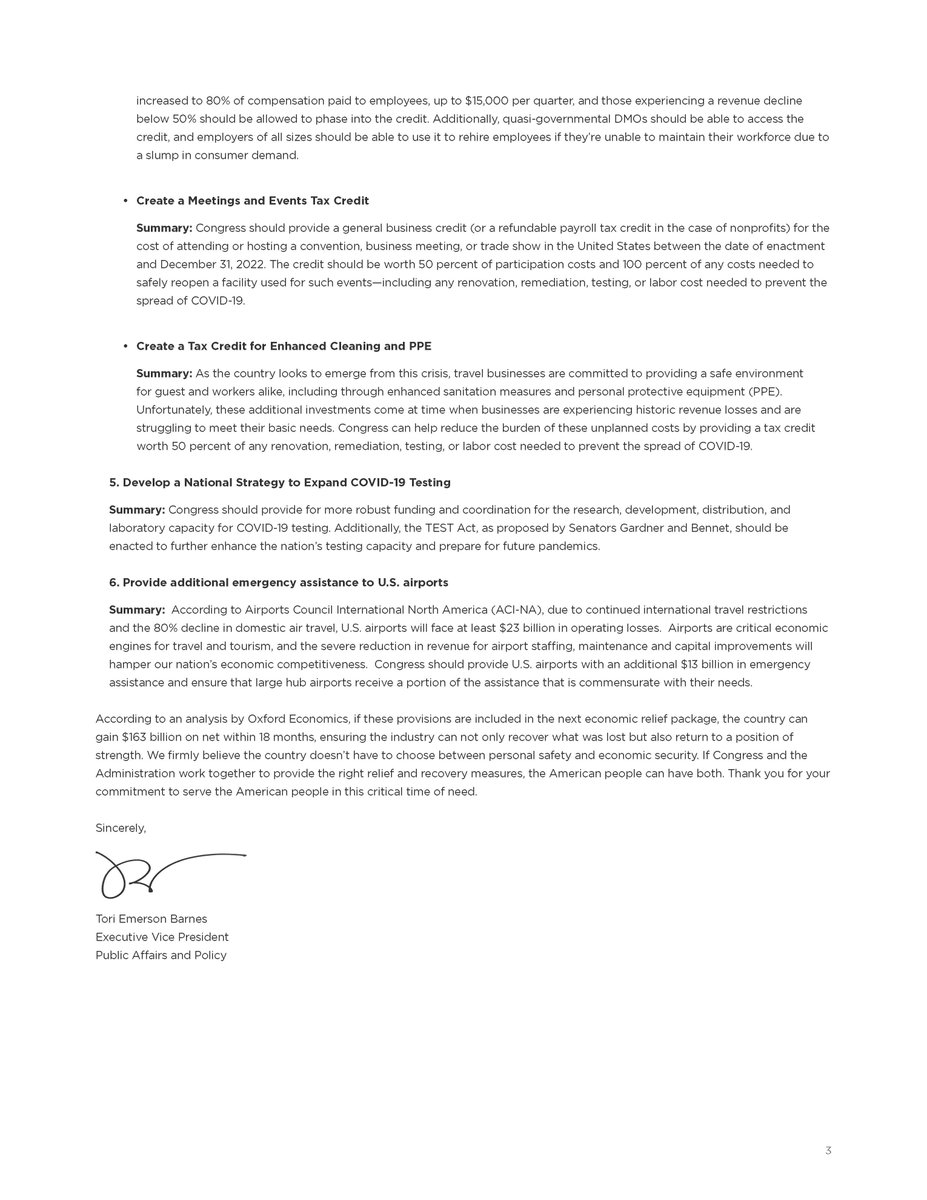 The US Travel Association--representing a range of travel industry players--it wants so much money I am having a hard time adding it up. It is $10s of billions.