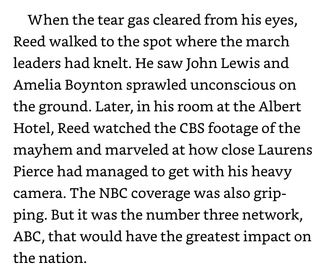 The Pulitzer Prize winning book The Race Beat offers a superb history of how media covered the Civil Rights Movement. The section on “Bloody Sunday” highlights how brutal state violence made national news but also that one network “would have the greatest impact.” 2/