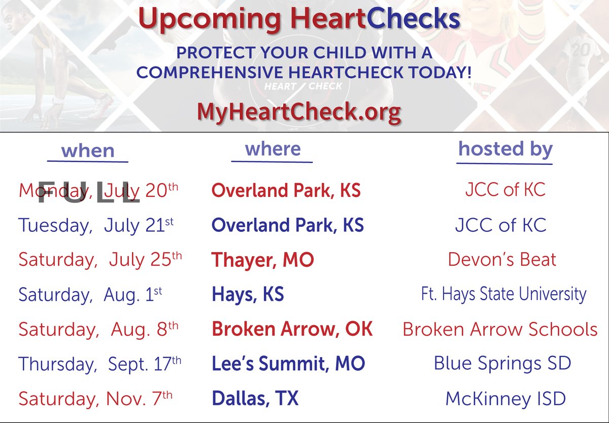 MyHeartCheck's tweet photo. Make your appointment while they last! https://t.co/zZYHoatnX7 #MyHeartCheck @striveforlifekc @TeamUpWithBC20 @chdbabies @ba_sportsmed https://t.co/uqL4wjA4gO