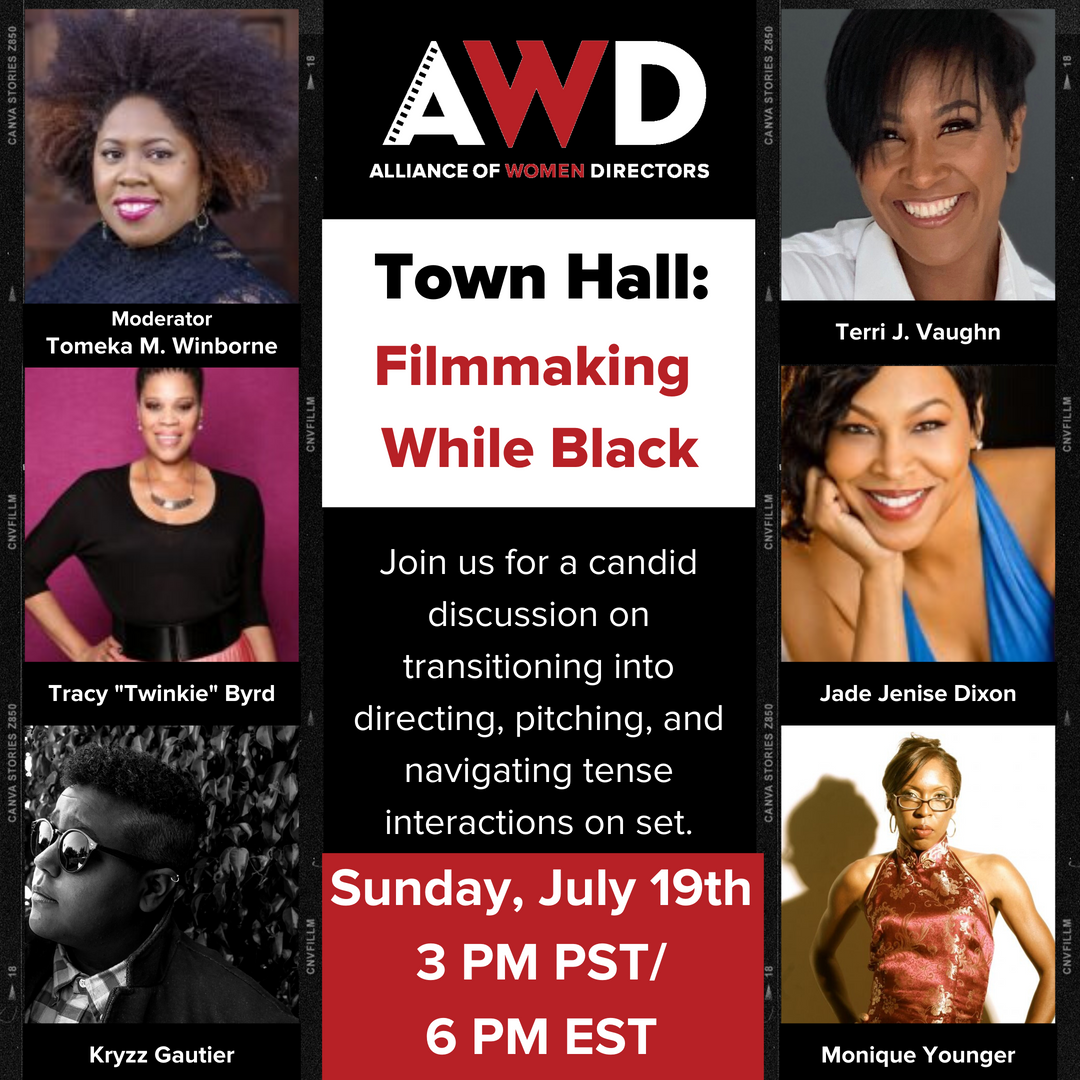 AWD_Directors's tweet photo. Members &amp; non-members please join us for this 💯 #FilmmakingWhileBlack discussion today 3pm PT/ 6 pm ET! @tomekawinborne will moderate w/ AWD members @iamtwinkiebyrd, @JadeJeniseDixon, @KryzzGautier, @moniquewoods &amp; @terrijvaughn.

RSVP Now ➡️: https://t.co/dsKEeuEsnE https://t.co/981IPoQksZ