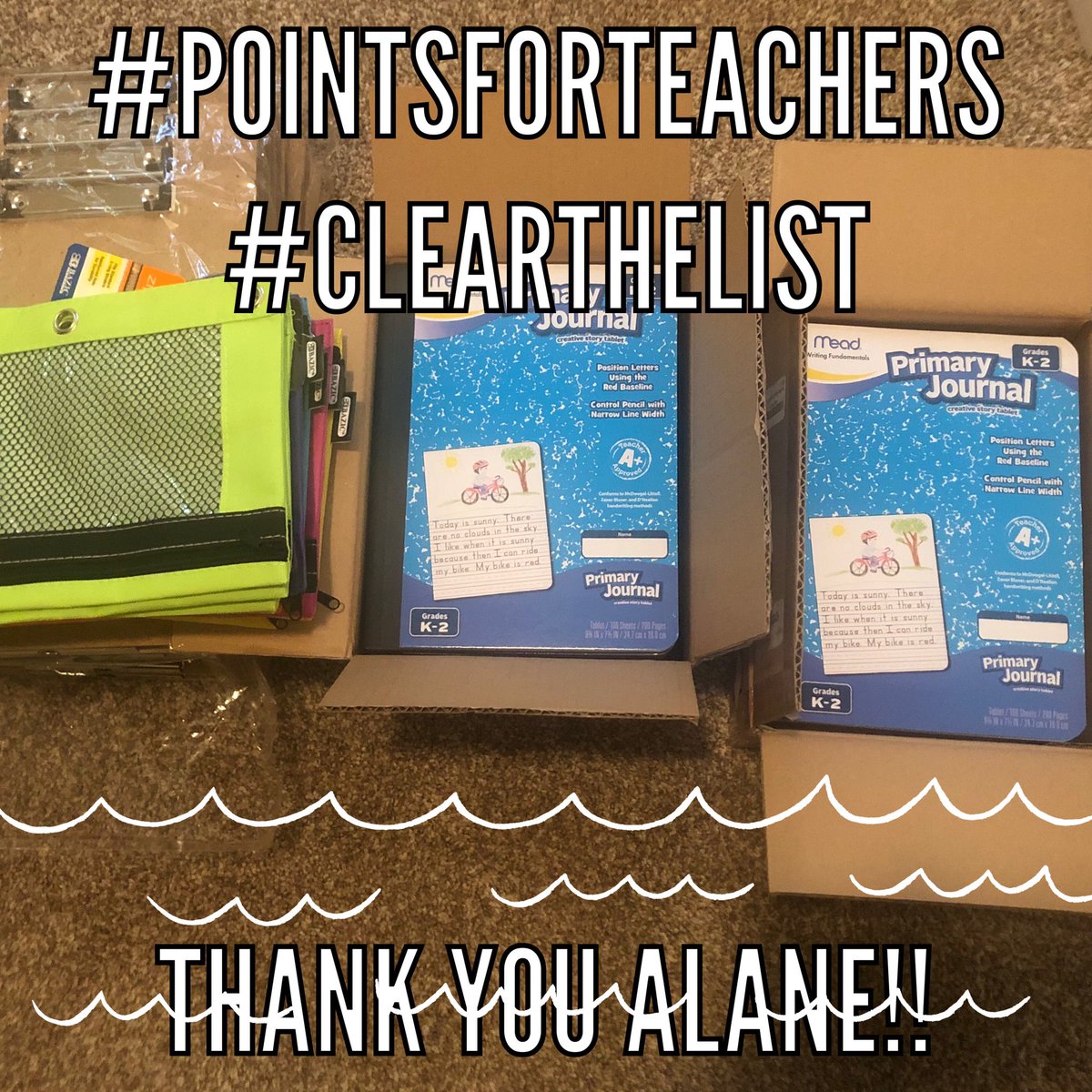 MissHzIsMissing's tweet photo. @AlaneAdamsBooks @support_a_teach @RiseUpFdn #clearthelist #pointsforteachers A giant THANK YOU for the notebooks, pencils bags, and clipboards. The Coal Thief is on its way and I can’t wait to read it. 😊📚📙📖 https://t.co/Tpgxk4Dpi9