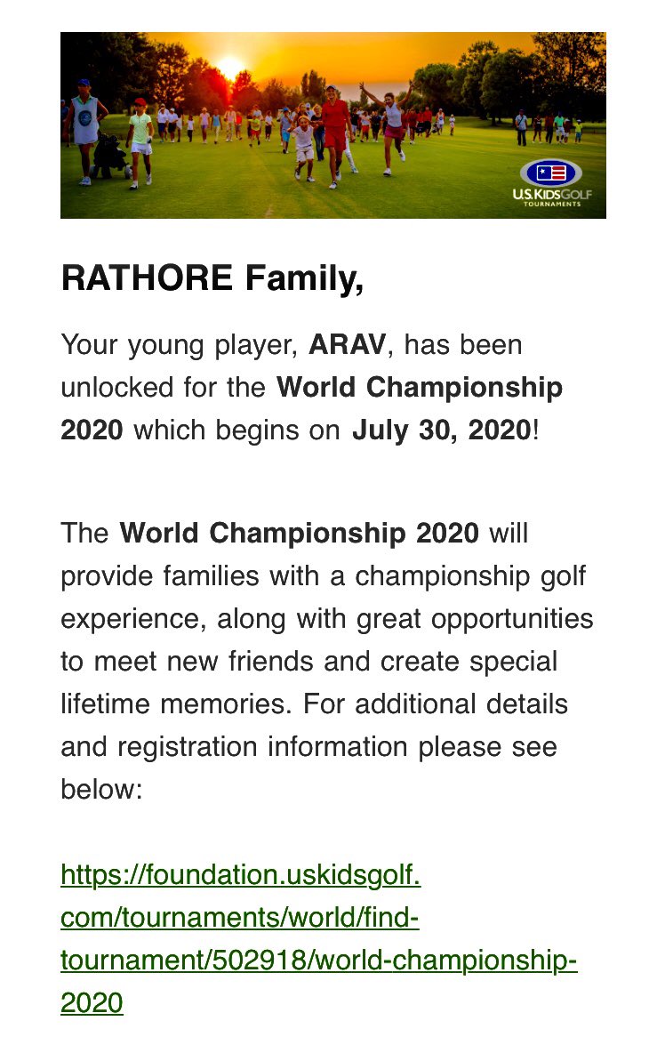 RRamie's tweet photo. Proud Moment for us as both kids qualified for the World Championship - however due to COVID-19 we will not be participating this year.. 😢 will be missing all the fun ! 
(Thank you @uskidsgolf , Coach Rob Schaal &amp; @RoyceBrook golf club) https://t.co/YwpEvhSSge
