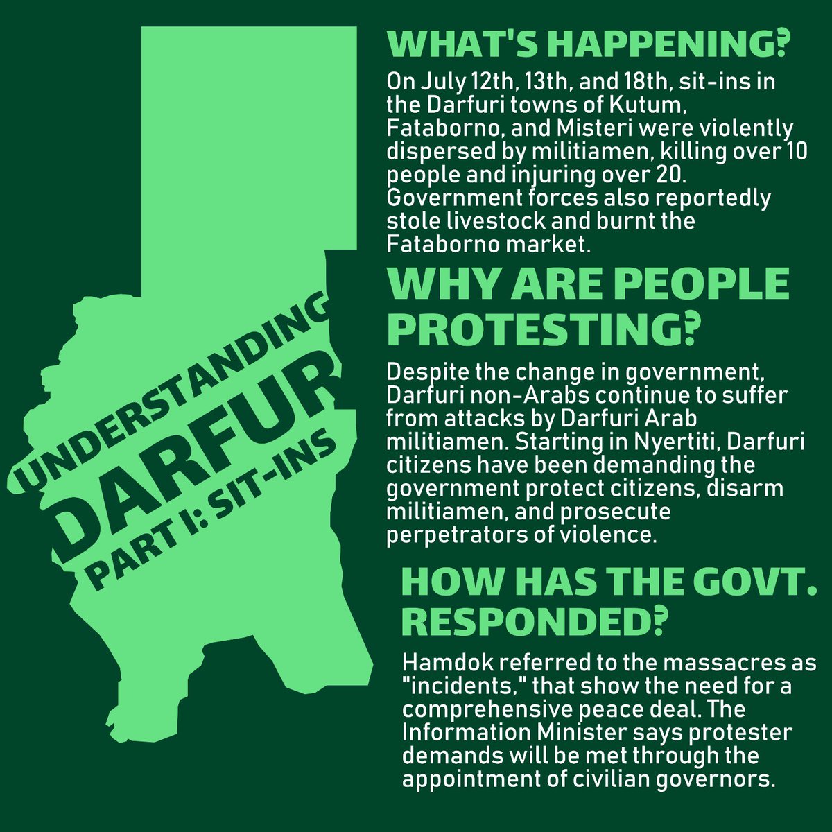 AzzaHosh's tweet photo. Darfur is still bleeding. Just one year after our people rose up together and peacefully overthrew a thirty year genocidal dictator, freedom, peace and justice still hasn’t been delivered for all. 
Speak up, your silence is lethal. Darfur needs us. Sudan is not just Khartoum! https://t.co/K0MqEj3j9D