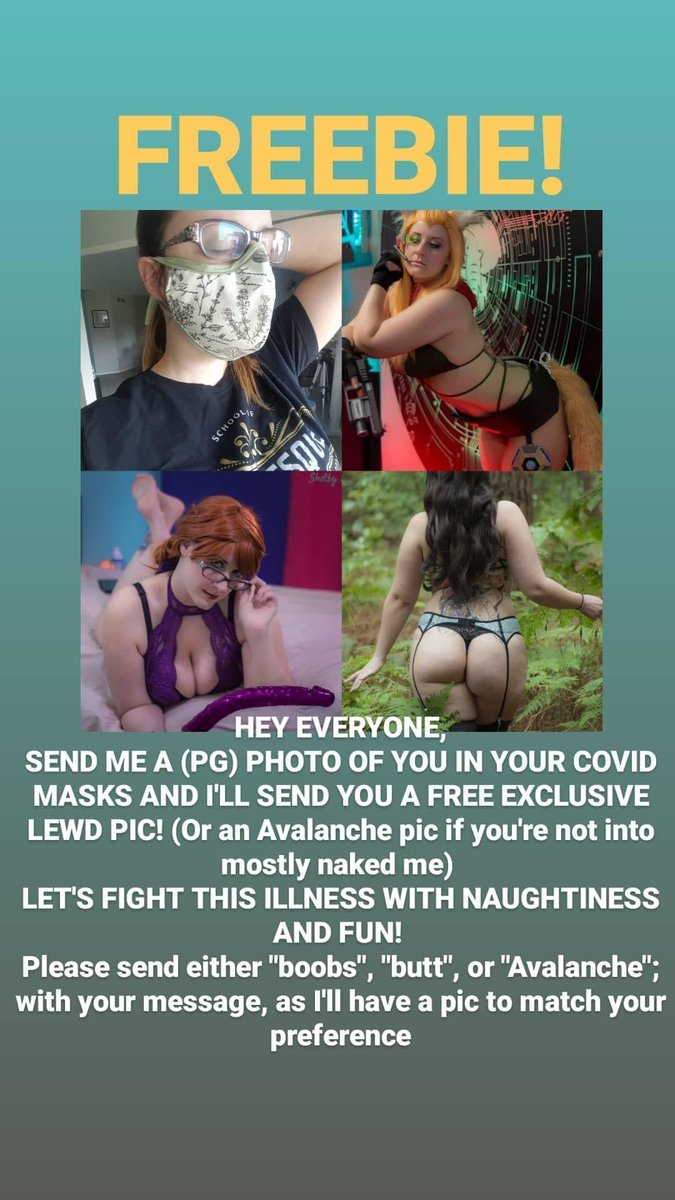ShelbyEileenCos's tweet photo. Hey everyone, send me a photo of you wearing a mask on instagram, and I'll reward you with a lewd pic.
https://t.co/52vk2F2vzF
#COVIDγΌ19 #rewardinggoodbehavior https://t.co/rlNWcssFli