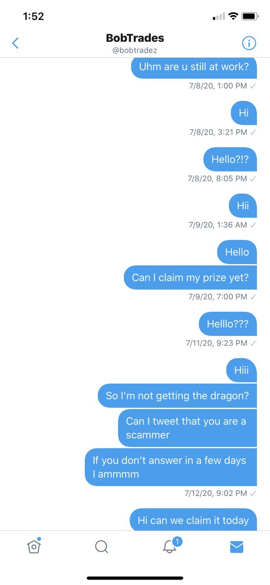 TPoodle123's tweet photo. @bobtradez is a scammer :( I won his dragon and he never gave it to me. He even blocked me! I’ve been trying to ask him every day but he ignored me then blocked me today :(( dragon was my dream pet https://t.co/O8UyxAbChp