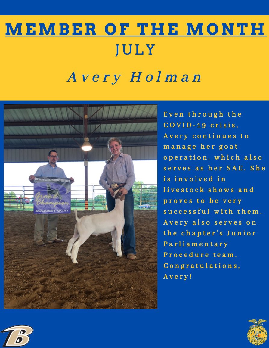 July’s Member of the Month is Avery Holman! Congratulations, Avery!