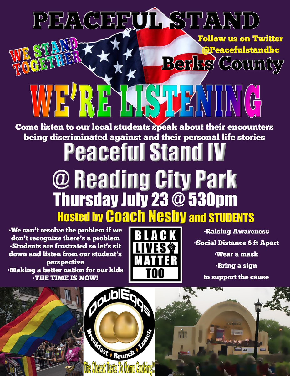 We can’t resolve the problem if we don’t recognize there’s a problem. Let’s sit down and listen from kids perspective. We must welcome all race and they must know we CARE. Reaching out to all School Districts in Berks County come out and listen to our students.” THE TIME IS NOW”
