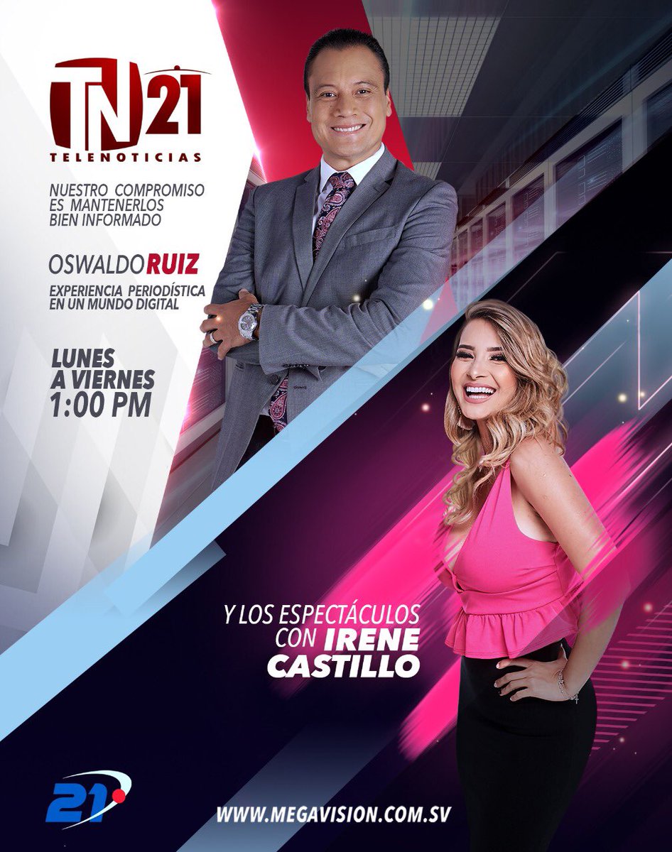 oswaldoruiz21's tweet photo. Durante 12 años, estuve informándoles en la edición matutina de telenoticias 21, a partir de mañana estaré llevándoles los más relevante ocurrido en El Salvador y el mundo en la edición Medio día, con la compañía de @IreneCastillotv en los espectáculos, Los esperamos. https://t.co/T4i7ZT6ZMb