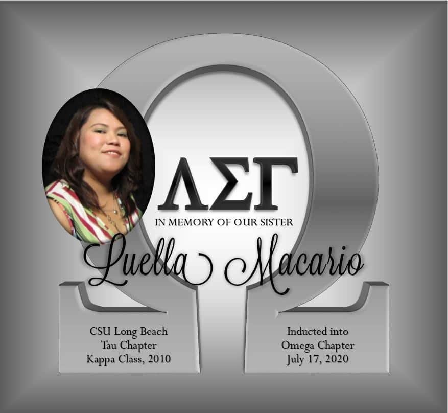 LSGSororityInc's tweet photo. With a heavy heart, we share that our beloved sister, Luella “Webster” Macario, Tau Kappa #3, has passed on to our Omega Chapter. Her love for our sisterhood was endless. Such a dedicated sister to our #TenaciousTau chapter & her legacy continues on. #ΛΣΓ #TauMade #OmegaChapter https://t.co/fkcAwWT6Oc
