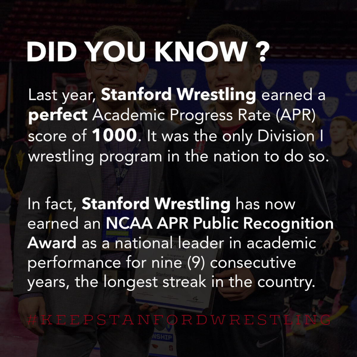 Committed to excellence across all levels of the student-athlete experience.

#KeepStanfordWrestling #CardinalCaliber