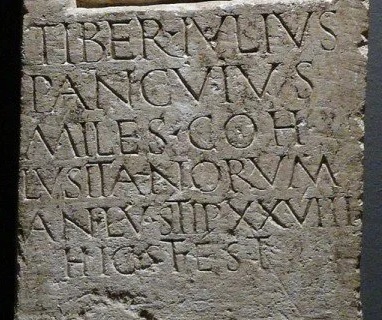 The tombstone of #Roman soldier Tiberius Julius Pancuius, who died aged 55 after 28 years service in the #RomanArmy in the Cohors [III] Lusitanorum - past the point at which he might have expected to retire.

Found in Neuss (Germany). Dated early-mid C1st AD.

r/t <a href="/DrJEBall/">Dr Jo Ball</a>