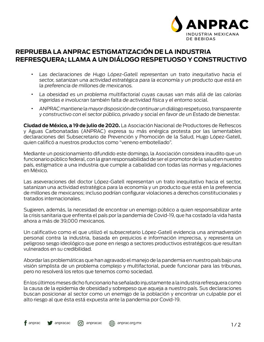 MexBebOficial's tweet photo. Reprueba la ANPRAC estigmatización de la industria refresquera; llama a un diálogo respetuoso y constructivo #Comunicado 🇲🇽 https://t.co/d7dAsAAOH5
