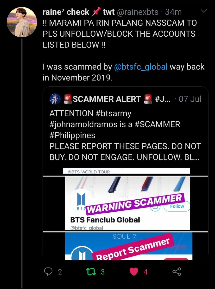 btsarmysafety's tweet photo. 🚨SCAM ALERT🚨

BLOCK &amp; REPORT

@btsfc_global 

https://t.co/IoVc3DPe2y https://t.co/zVJ3k89Ltk