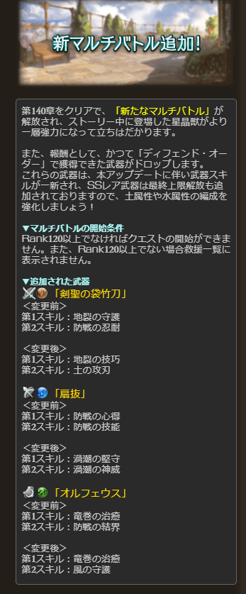 グラブル攻略 Gamewith 7 月 7 00 アップデート内容 メインクエスト133 140章追加 主人公学生服スキン実装 新マルチバトル追加 報酬武器の性能も公開 メインクエストスキップ機能追加 グラブル